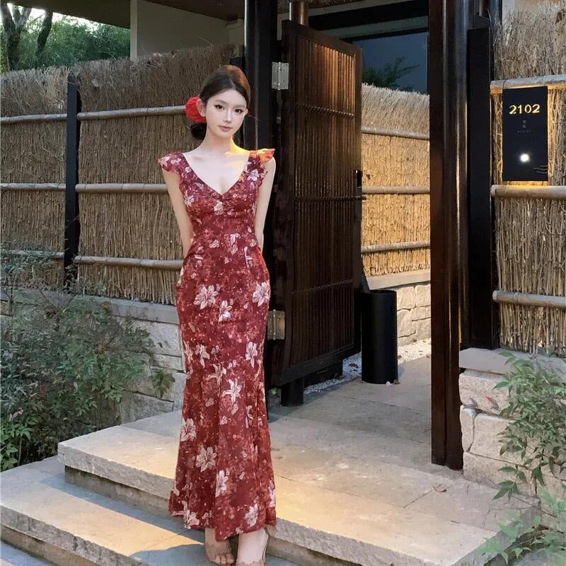 Sommer Maxi-Kleid mit Blumenprint und Volants – Bild 5 | LuxeStyle