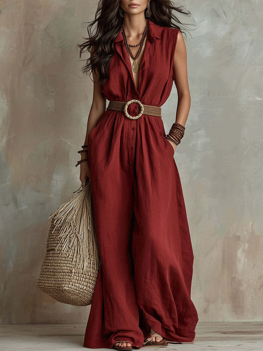 Eleganter ärmelloser Jumpsuit mit V-Ausschnitt