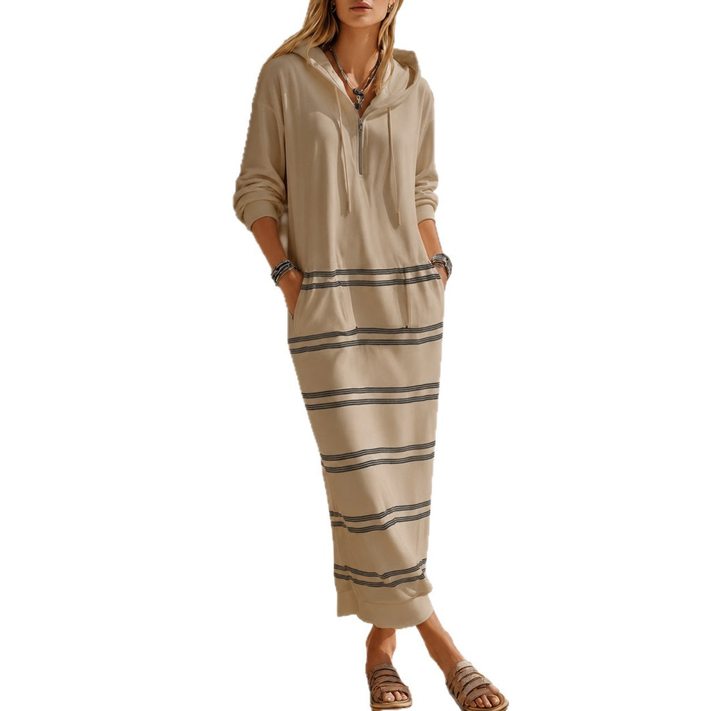 Gestreiftes Hoodie-Kleid mit lockerer Passform