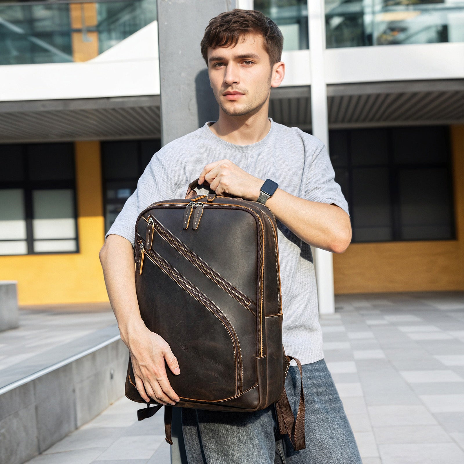 Rucksack aus Crazy Horse Leder für Herren