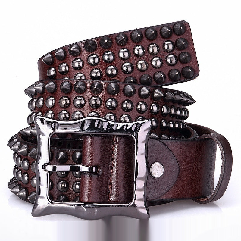 Unisex Ledergürtel mit Dornschliesse und Nieten