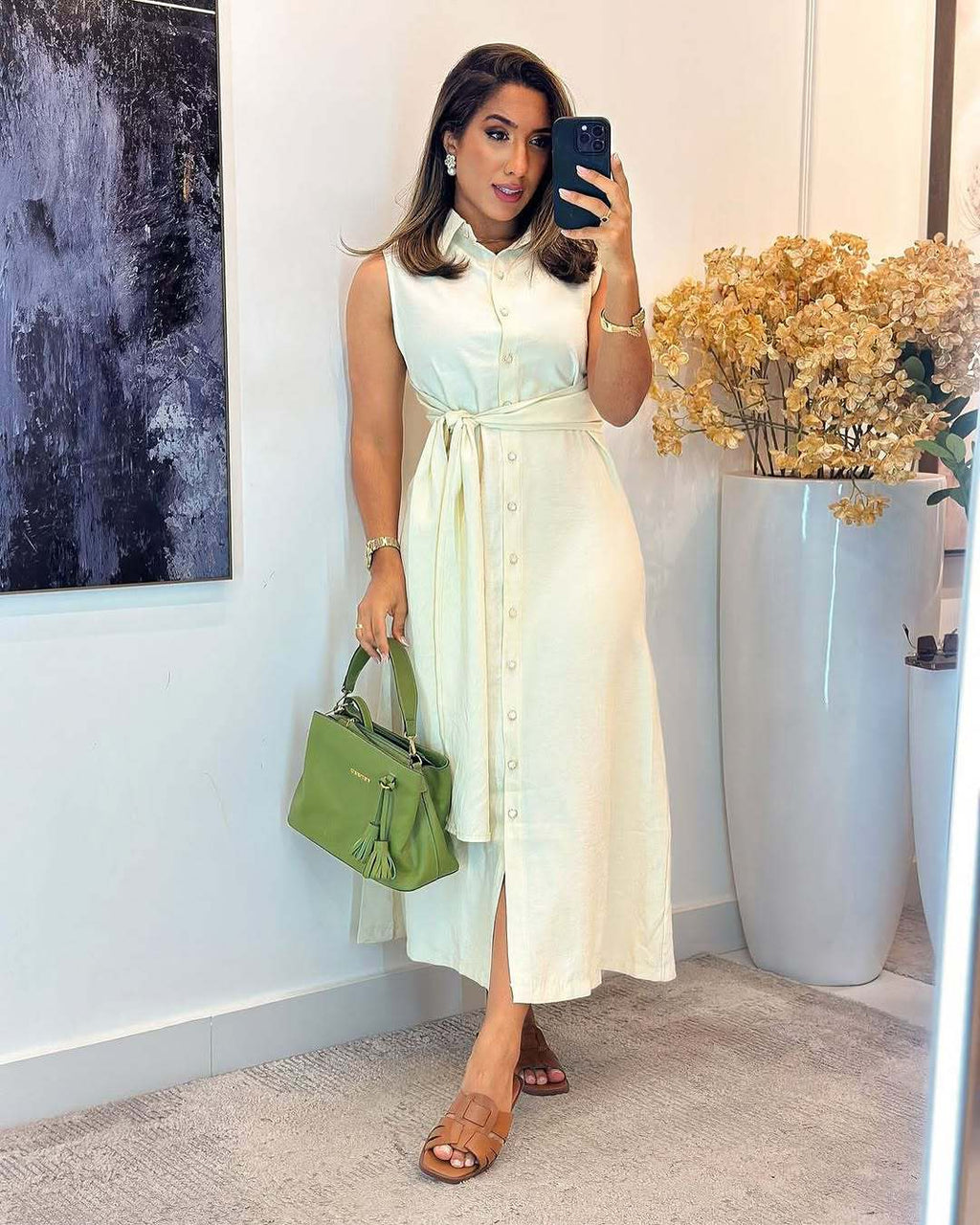 Ärmelloses A-Linien Hemdblusenkleid mit Taillengürtel – Bild 5 | LuxeStyle
