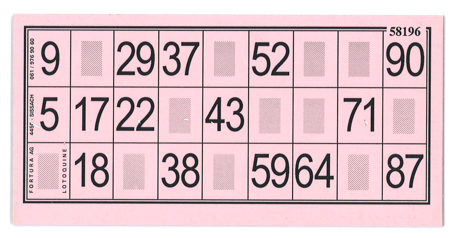 Lottokarten rosa laminiert