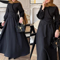 Damen Kleid mit Puffärmeln und Taillengürtel