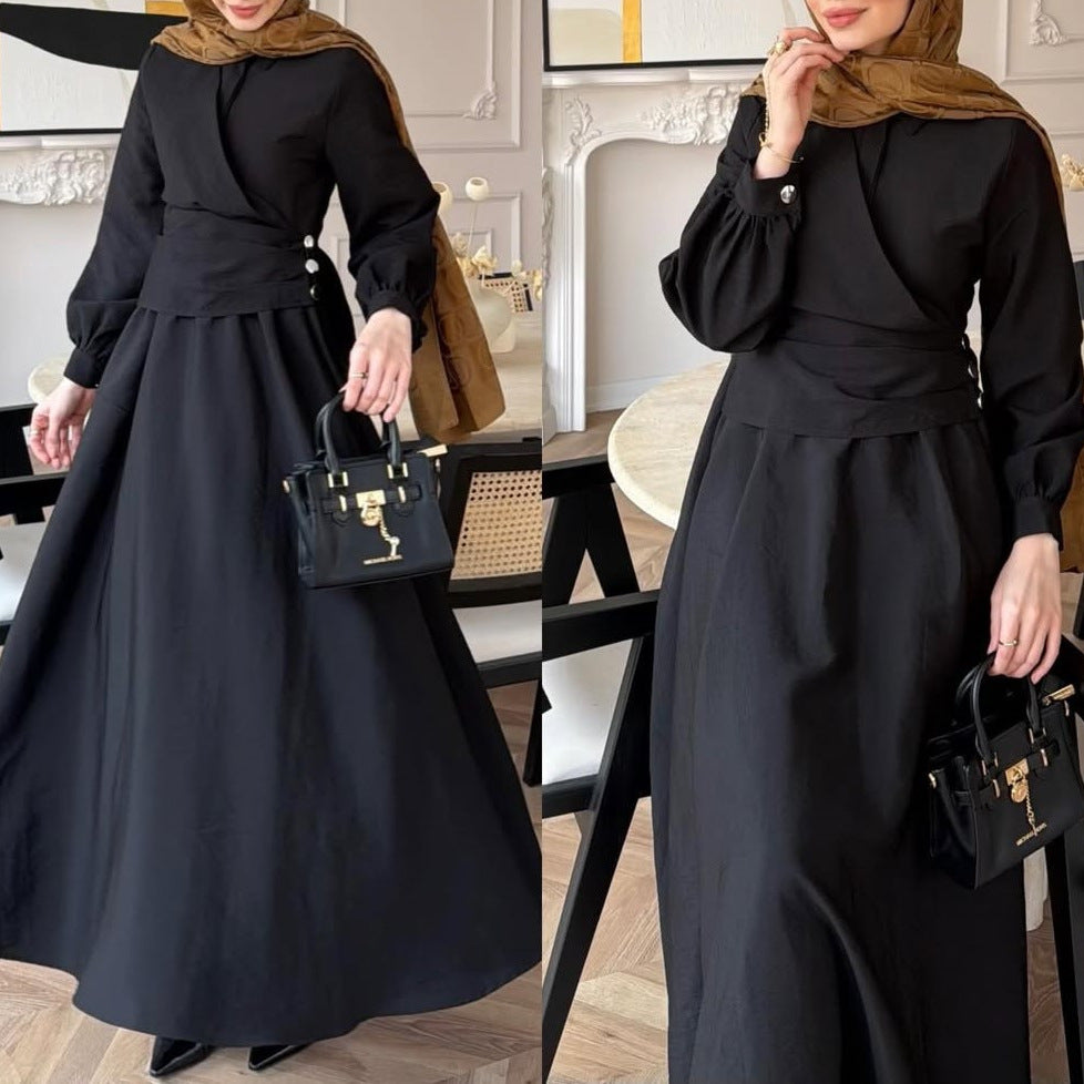 Damen Kleid mit Puffärmeln und Taillengürtel