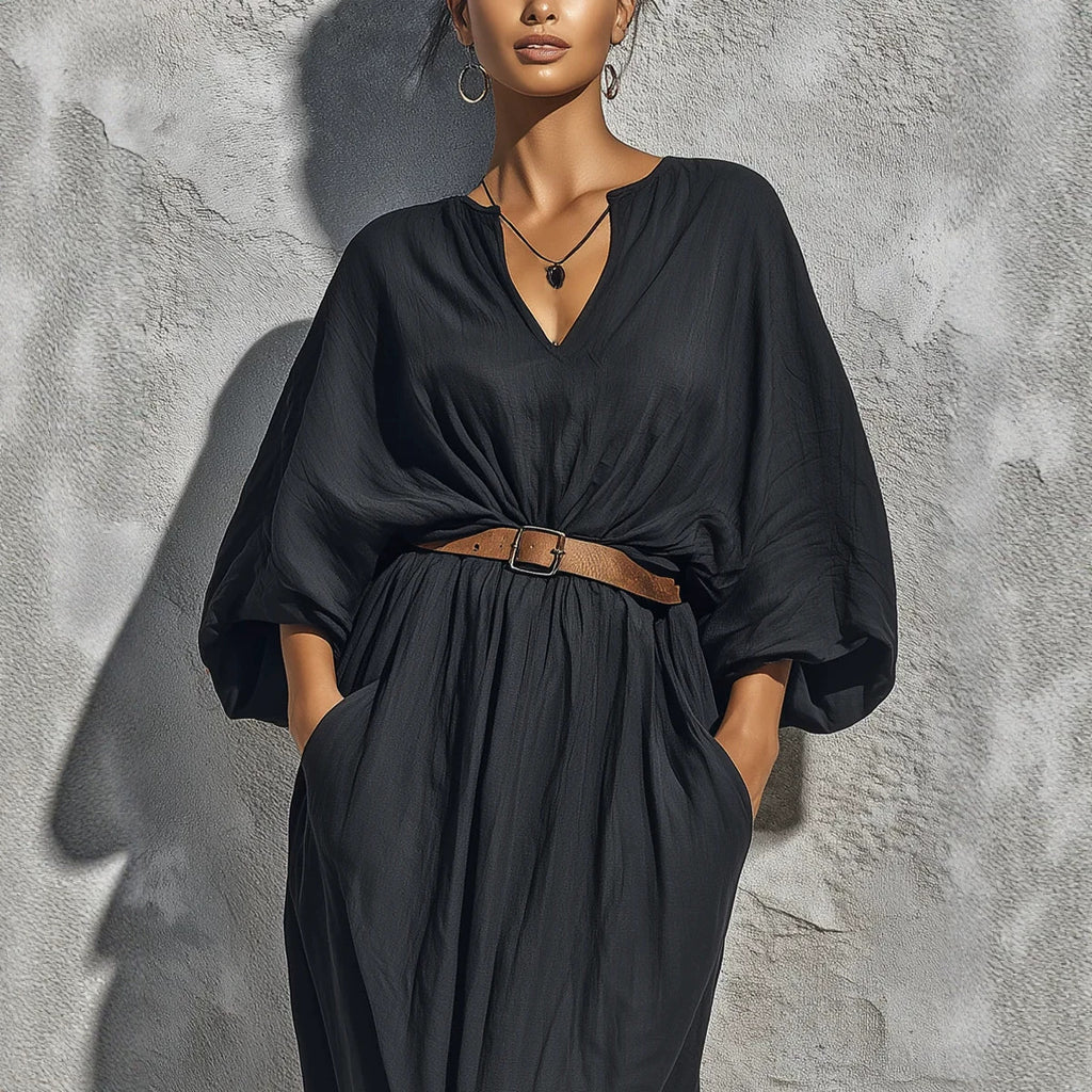V-Ausschnitt Batwing-Ärmel Kleid – Bild 7 | LuxeStyle