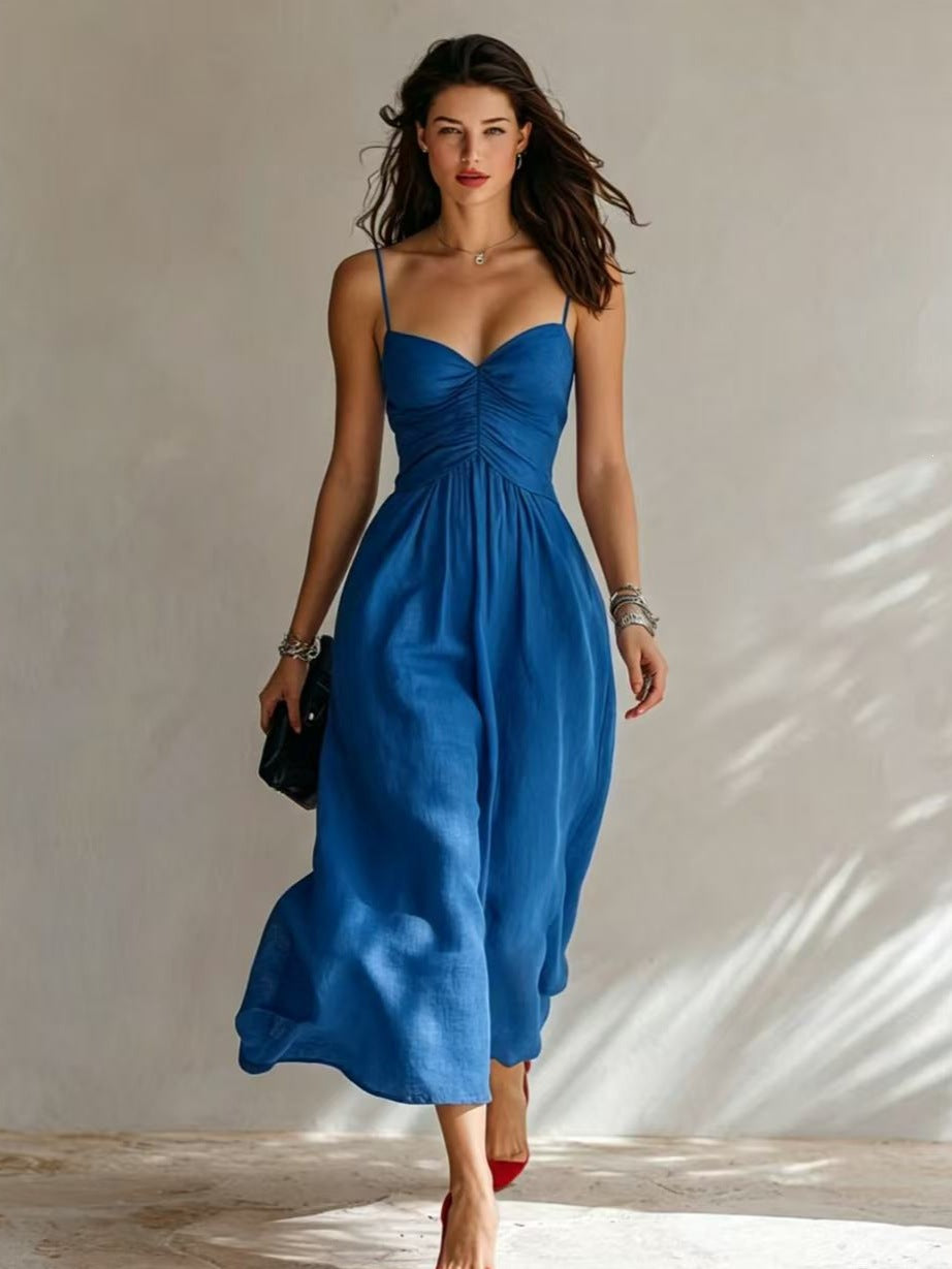 Sommer-Strap-Dress mit Falten in Rot, Schwarz & Weiß
