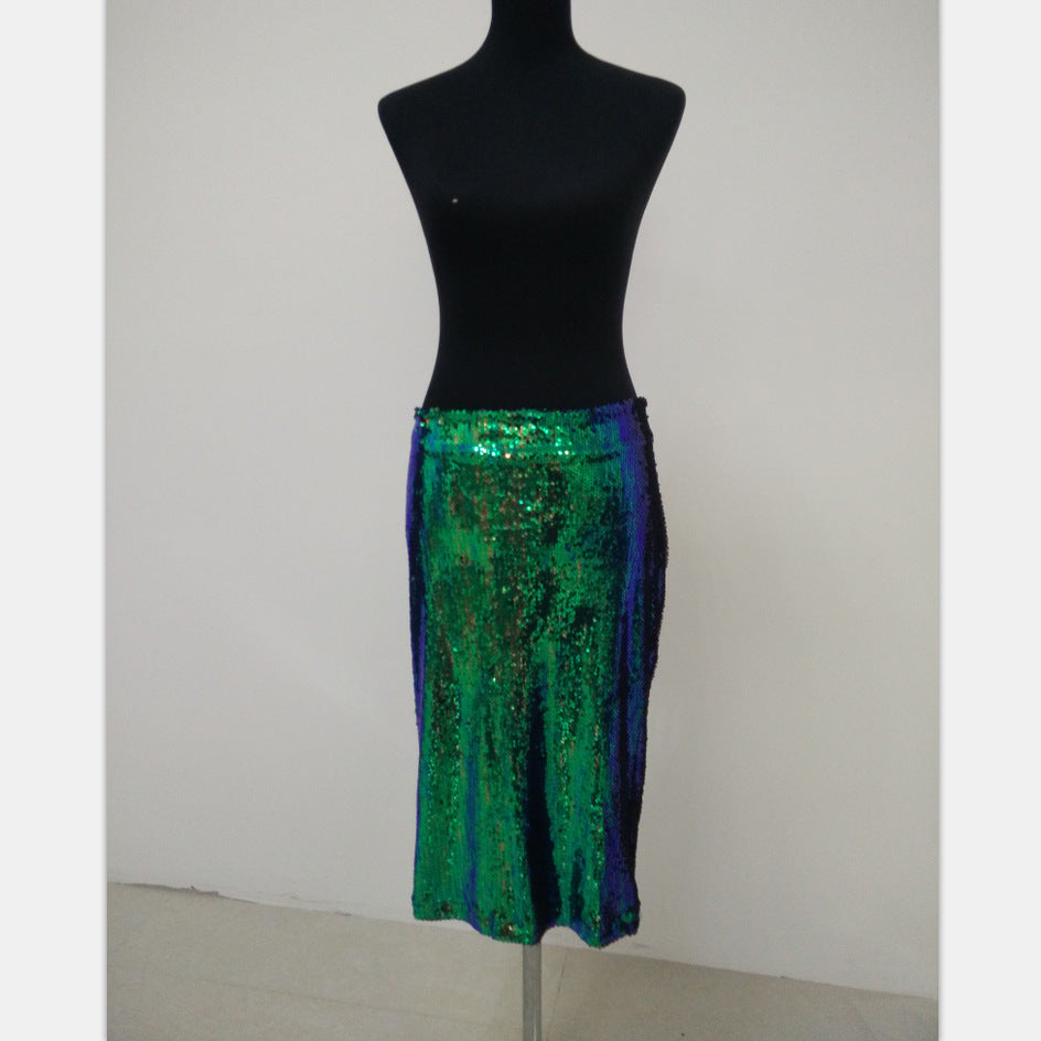 Glitzernder Bodycon Midi-Rock in Laser-Grün