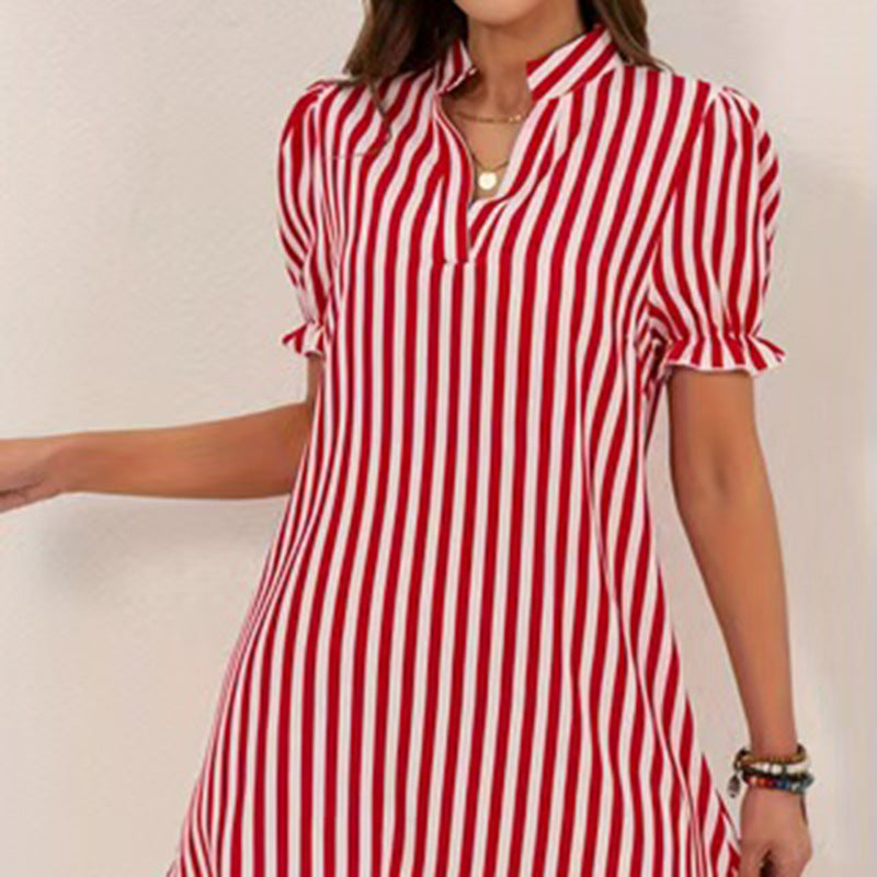 20 Streifen-Langarmkleid mit V-Ausschnitt – Bild 1 | LuxeStyle