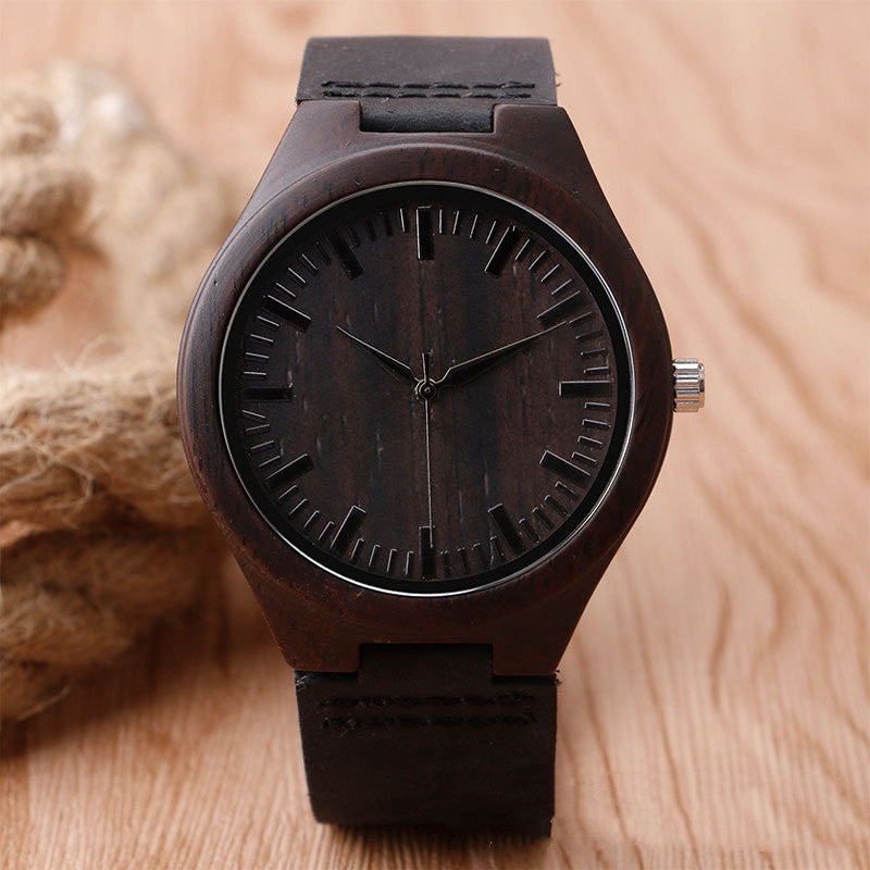 Holzgehäuse-Armbanduhr mit Lederimitatband – Bild 3 | LuxeStyle