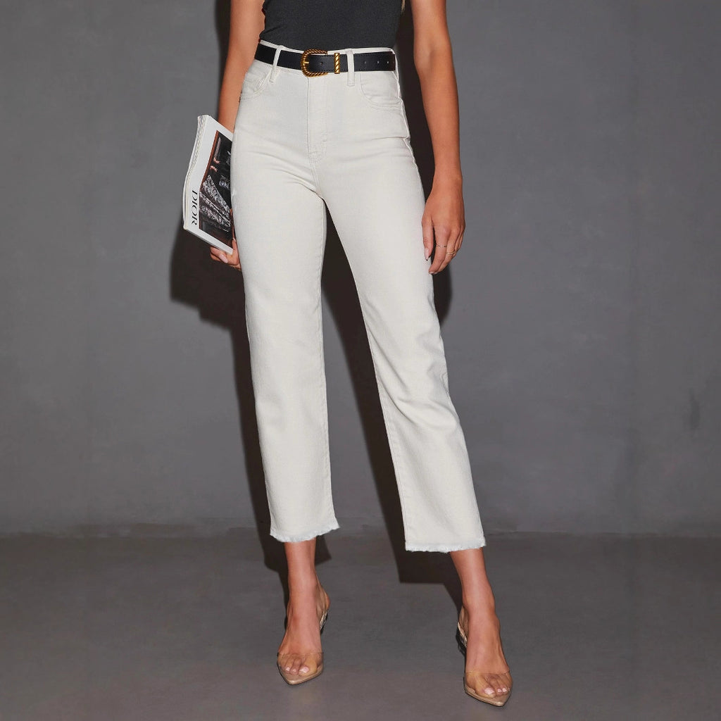 Weisse Stretch-Jeans mit geradem Bein