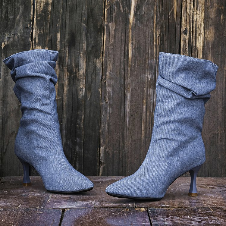 Retro Denim Ankle Boots mit Stilettoabsatz