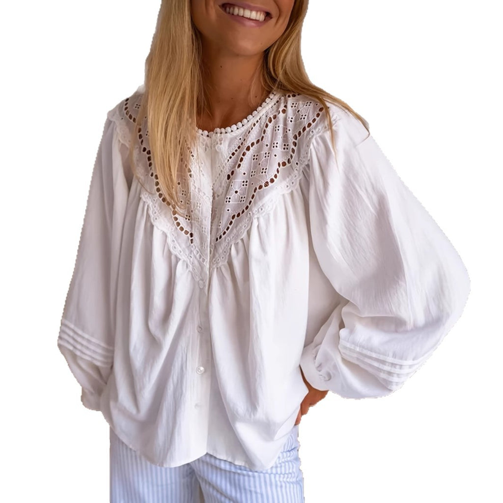 Gehäkeltes Langarmshirt mit Spitzenbesatz – Bild 5 | LuxeStyle