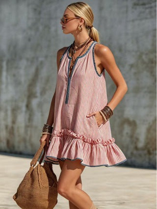 Gestreiftes ärmelloses Mini-Kleid im Retro-Stil