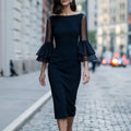 Off-Shoulder Etuikleid mit ausgestellten Ärmeln