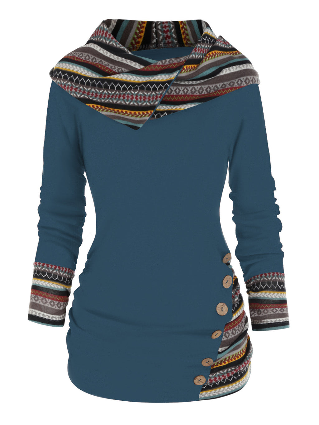 Beanie-Jacke mit geometrischem Patchwork-Muster