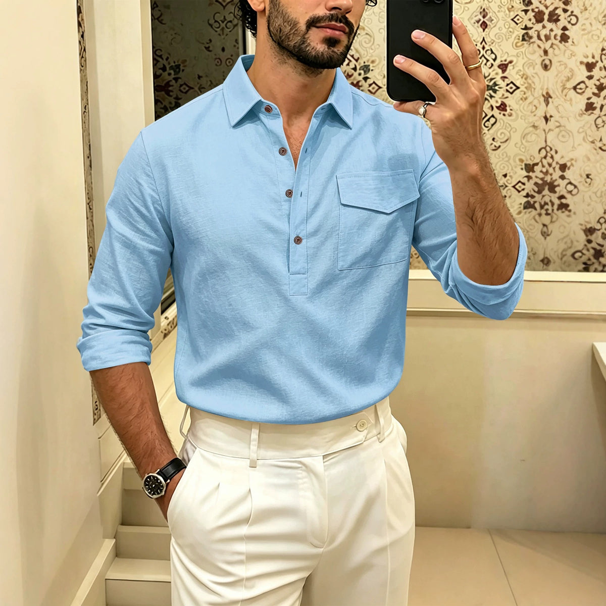Slim-Fit Leinen-Polohemd – Bild 10 | LuxeStyle