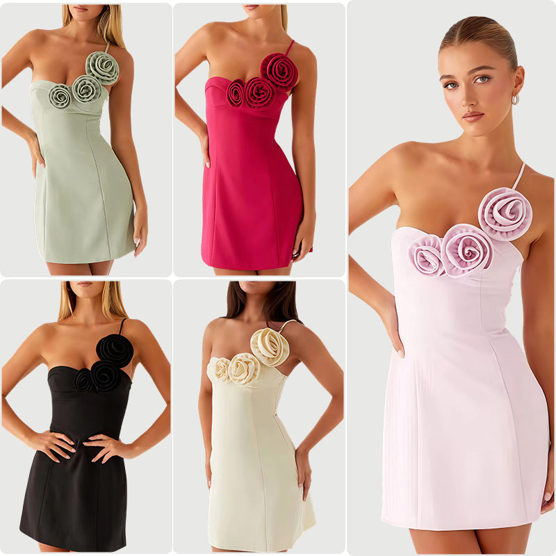 One-Shoulder Kleid mit Blumen-Applikationen