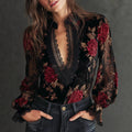 Gold Samt Bluse mit Stickerei