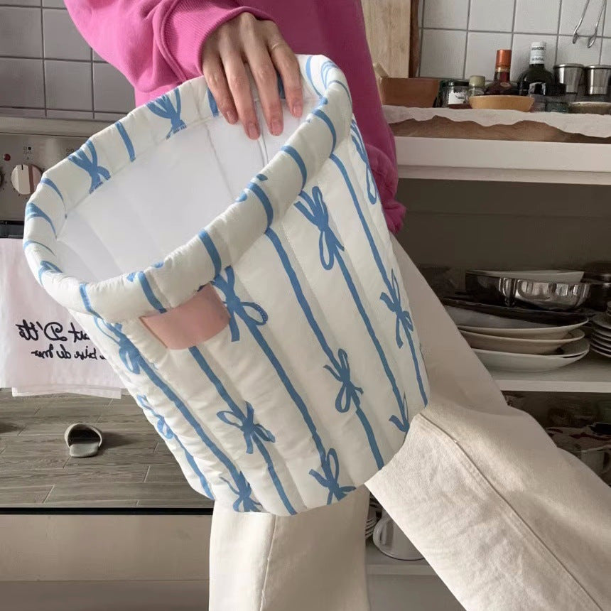 Runder Aufbewahrungskorb aus Stoff mit Schleife | LuxeStyle