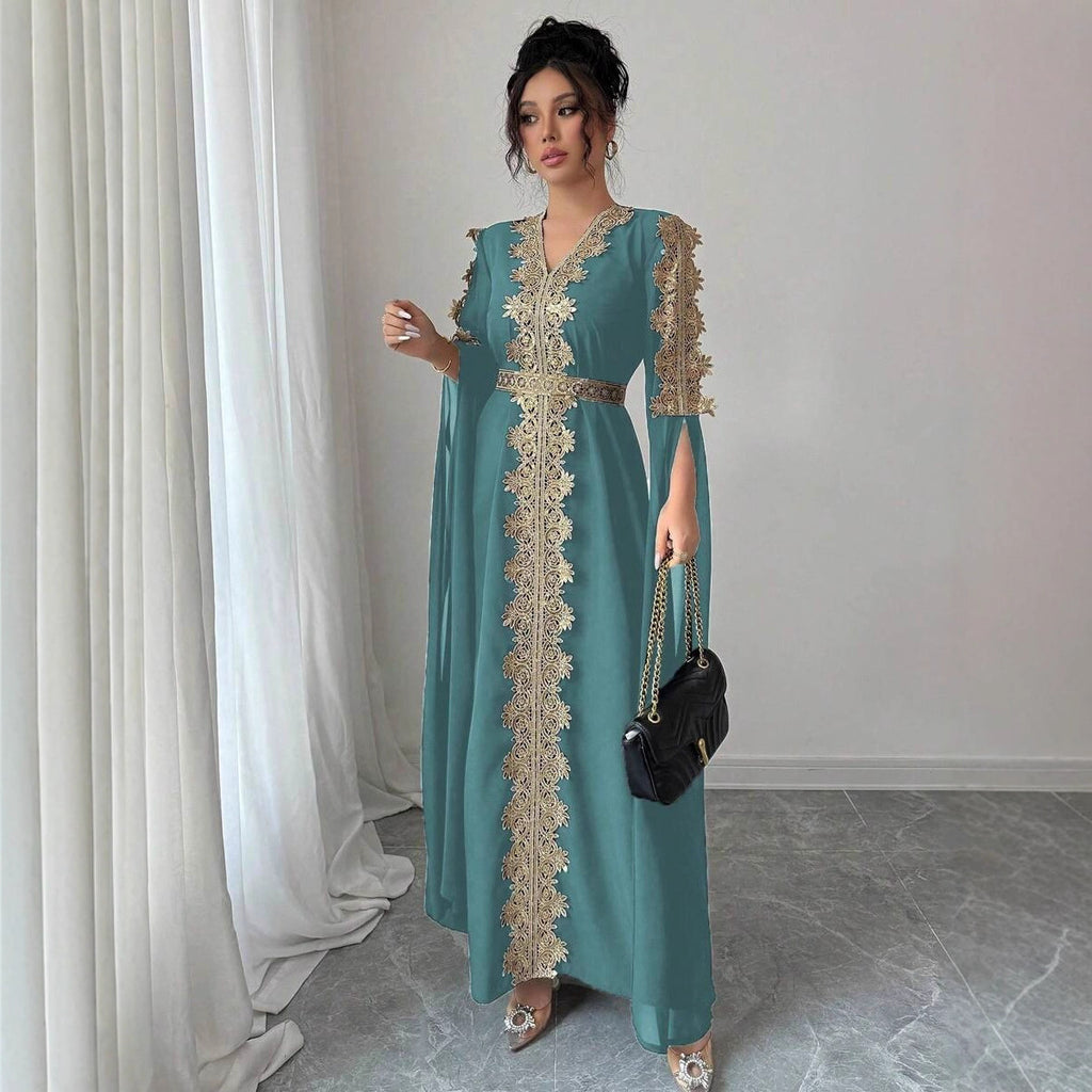 Besticktes V-Ausschnitt Maxikleid