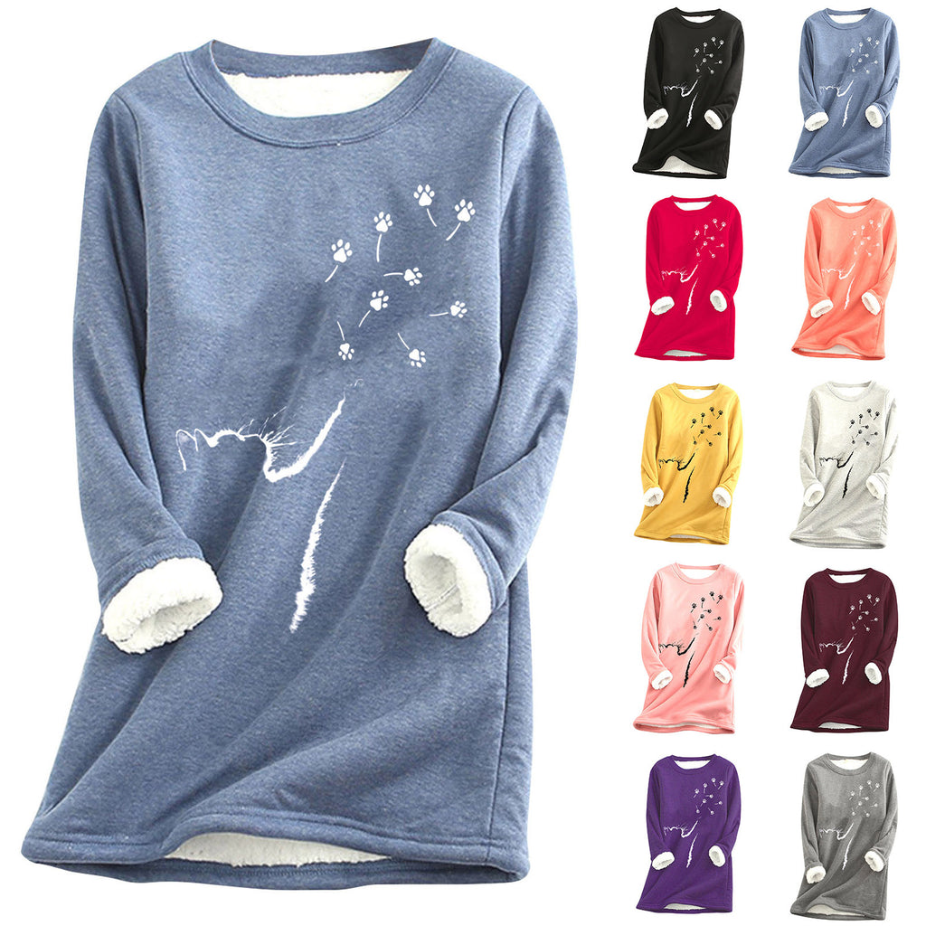 Damen Cat-Paw Print Flauschiges Sweatshirt