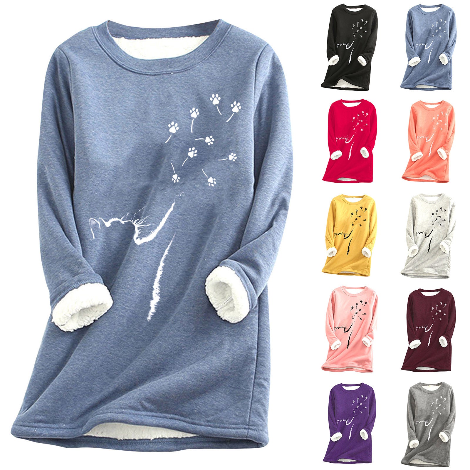 Damen Cat-Paw Print Flauschiges Sweatshirt