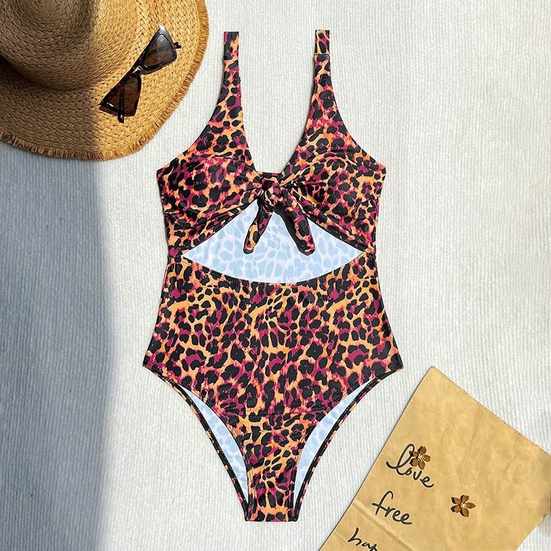 Leopard-Print Einteiler-Badeanzug