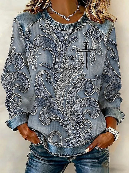 Retro-Pullover mit Druckmotiv