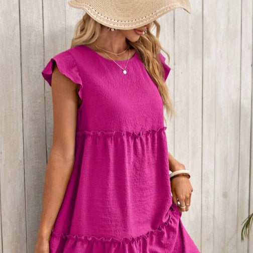 Ärmelloses Midikleid mit Rundhals und Rüschensaum – Bild 6 | LuxeStyle