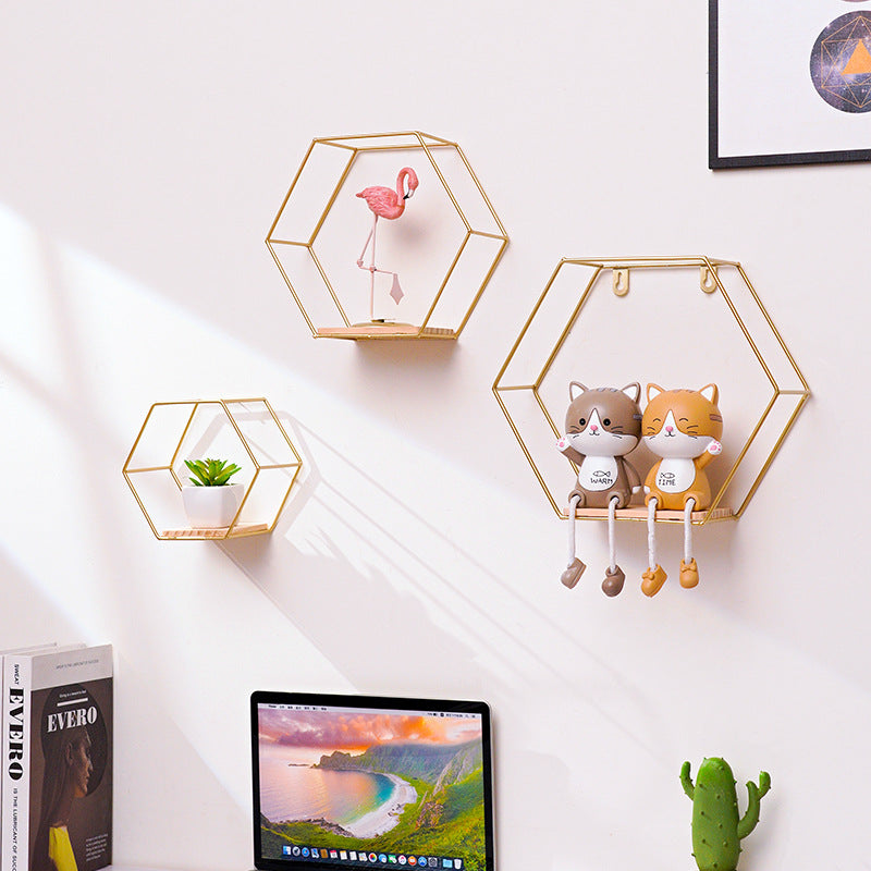 Hexagon Wandregal-Set aus Schmiedeeisen – Bild 4 | LuxeStyle