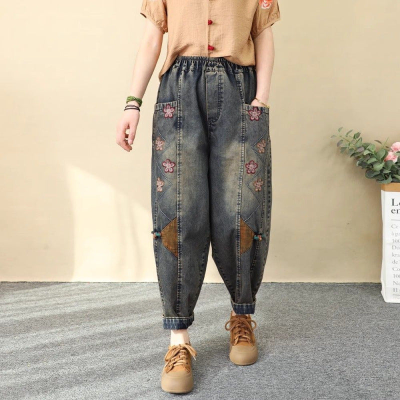 Cropped Harem-Hosen mit Stickerei