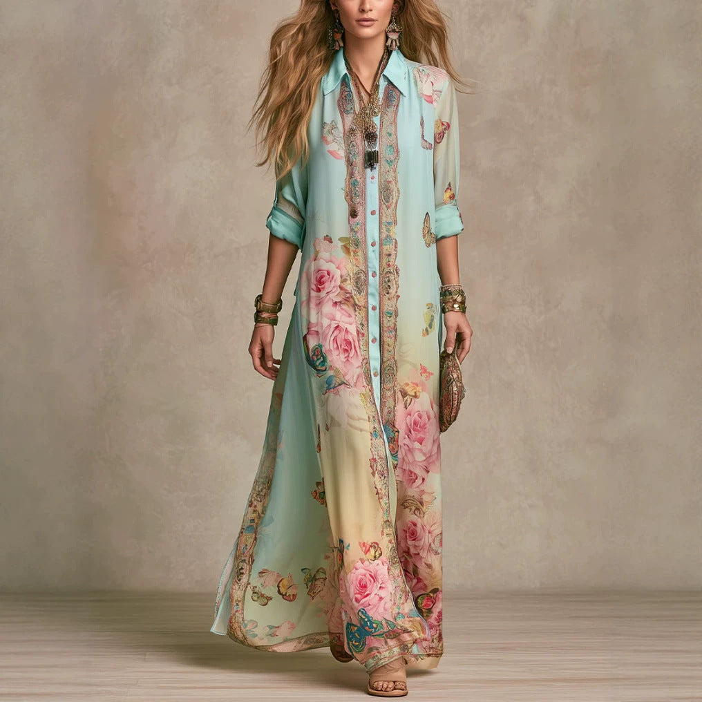 Barock-Chiffonkleid mit Blumenmuster