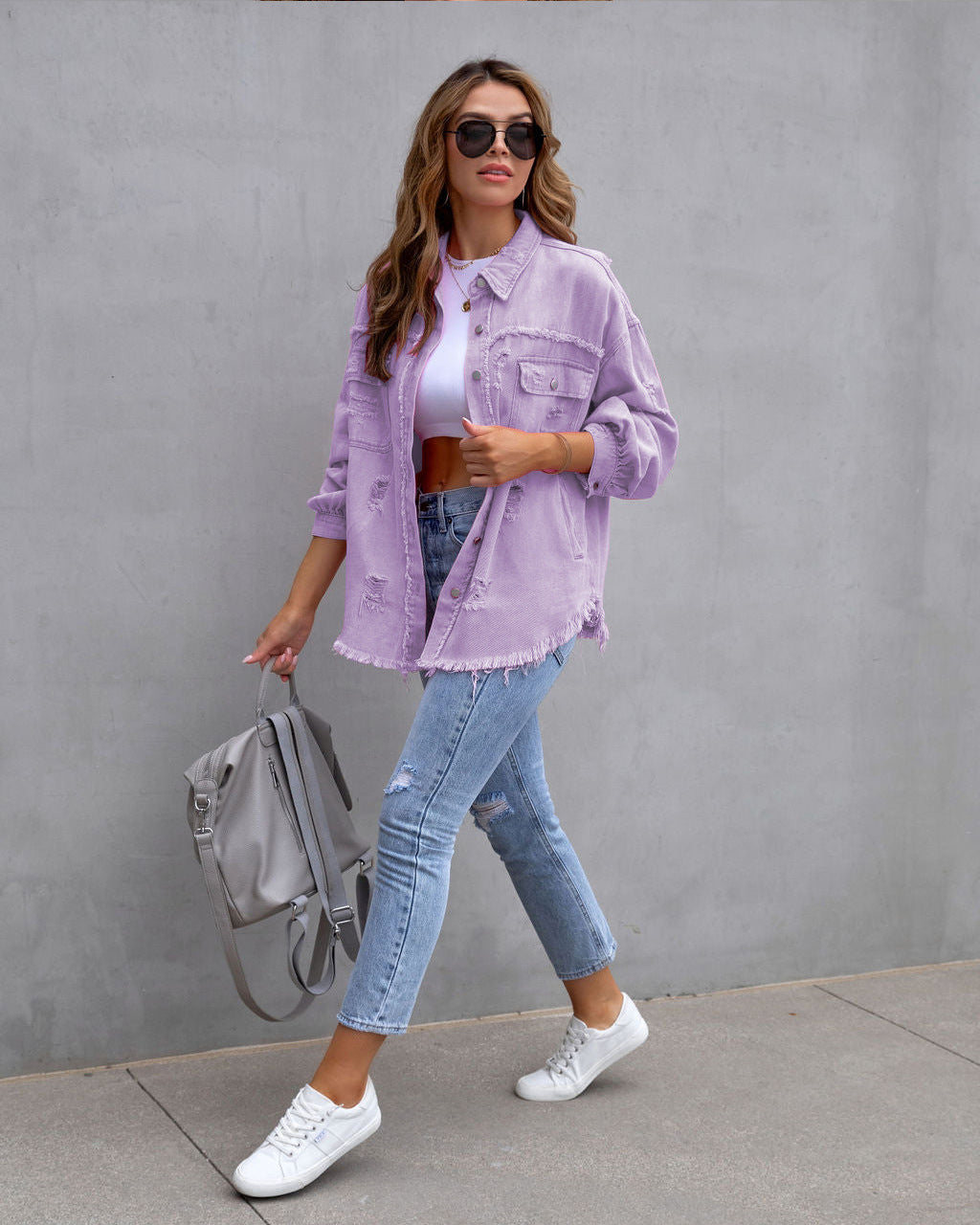 Fashion Ripped Shirt Jacket Damen