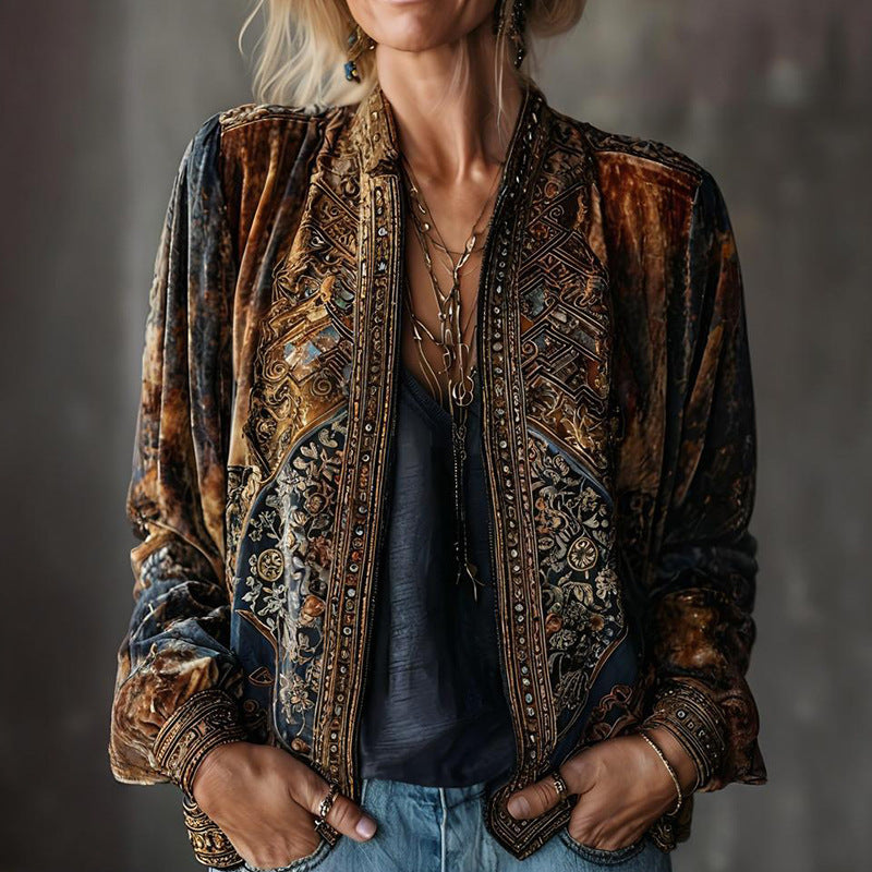 Bohemian Cardigan mit Langarm und Geometermuster