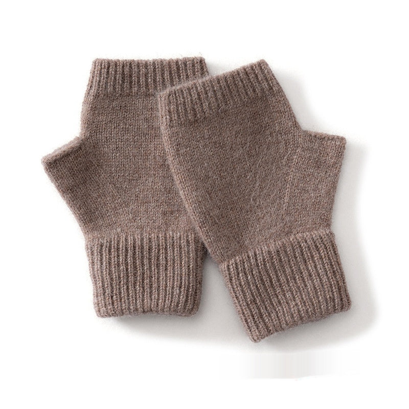 Kaschmir-Handschuhe mit halben Fingern und Blumenmuster