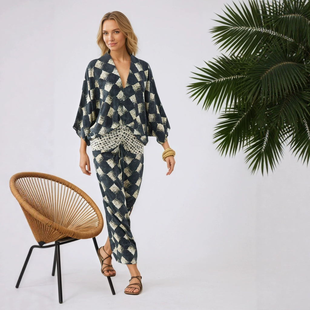 Fledermausärmel-Kleid mit Geometrie-Print