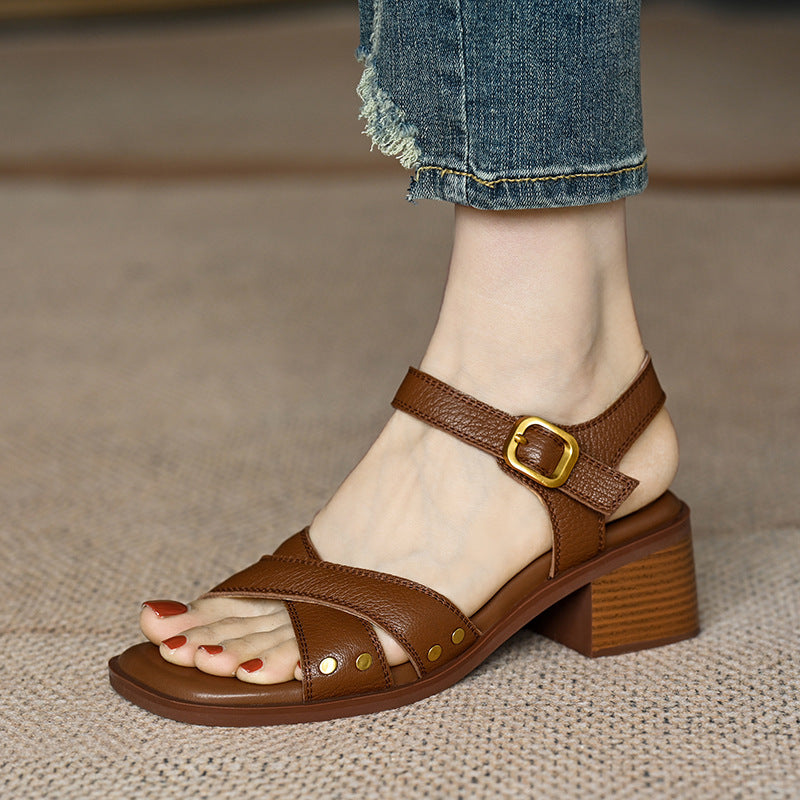 Sandalen im französischen Stil mit mittlerem Absatz | LuxeStyle