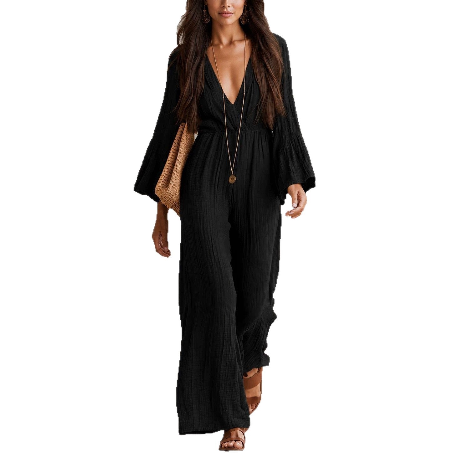 Bohemian Jumpsuit mit V-Ausschnitt
