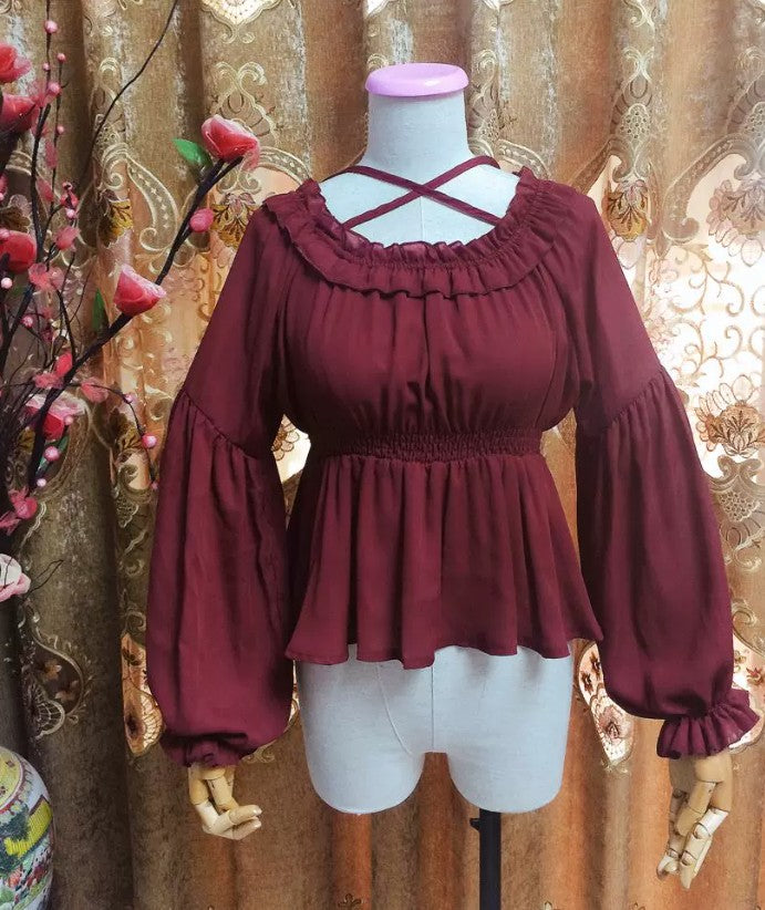 Chiffon Halter Top mit Laternenärmeln