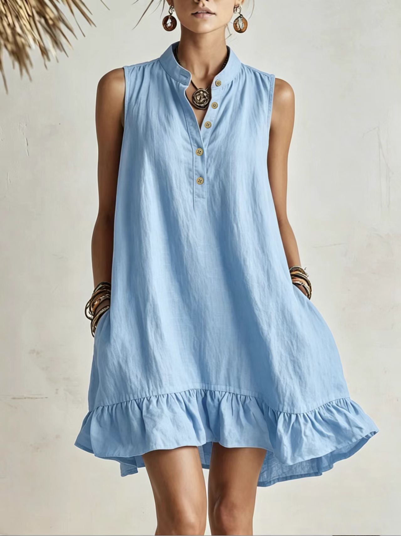 Leinen-Baumwoll-Kleid Ärmellos