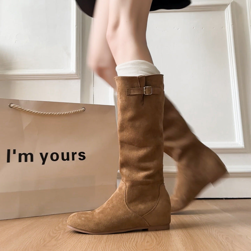 Khaki Nubukleder Spitzstiefel Damen