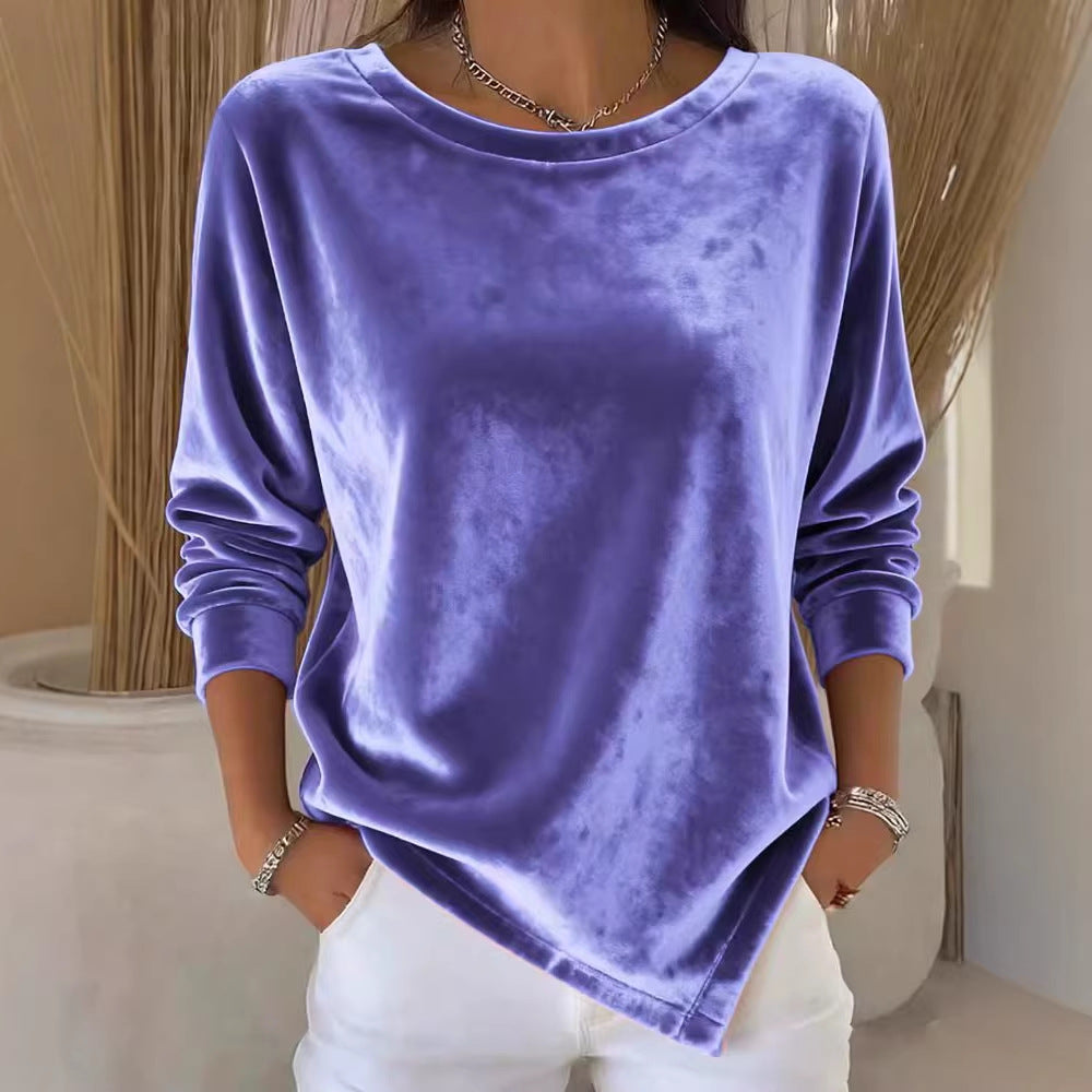 Samtbluse mit Rundhals und langen Ärmeln – Bild 7 | LuxeStyle