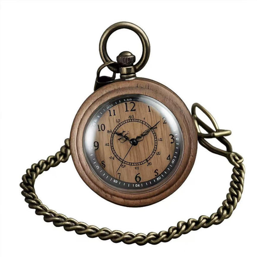 Holz-Taschenuhr mit rauer Kette