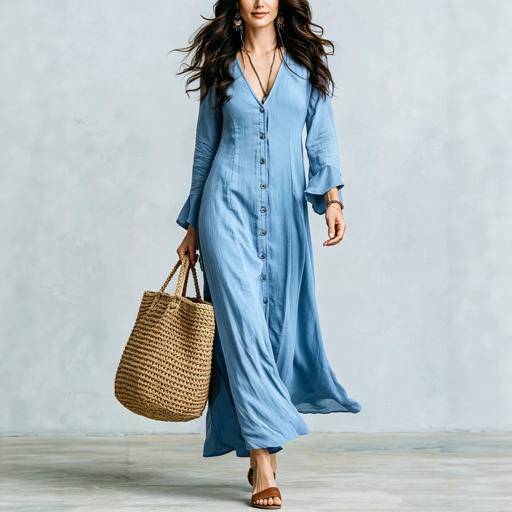 Französisches V-Neck A-Linien Kleid
