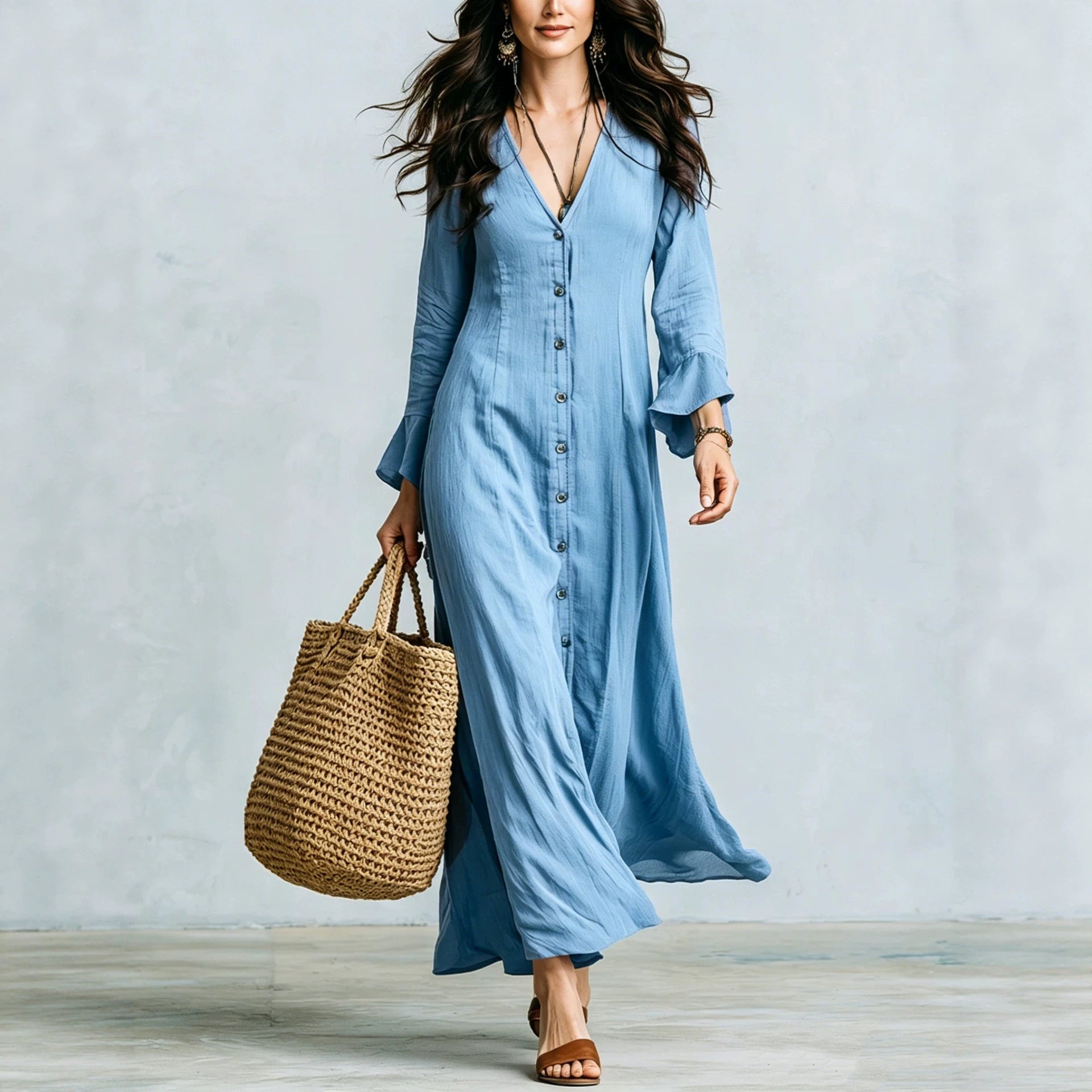 Französisches V-Neck A-Linien Kleid