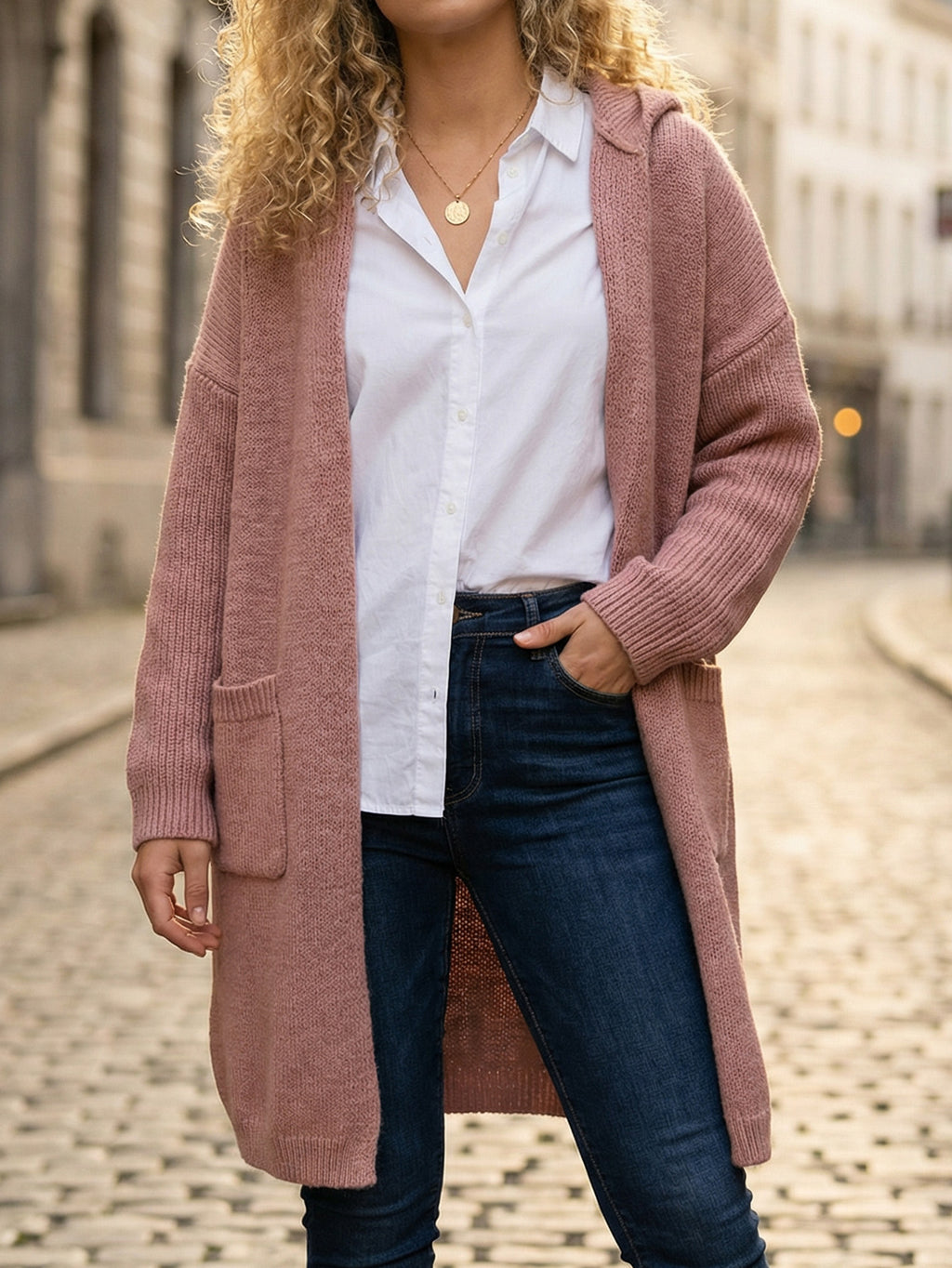 Leichter, bügelfreier Hoodie-Cardigan mit seitlichen Taschen