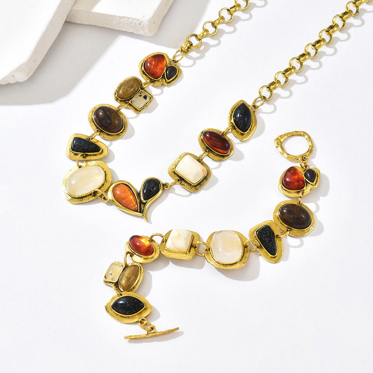 Geometrisches Schmuckset mit Kubischen Zirkonia – Passendes Halsketten