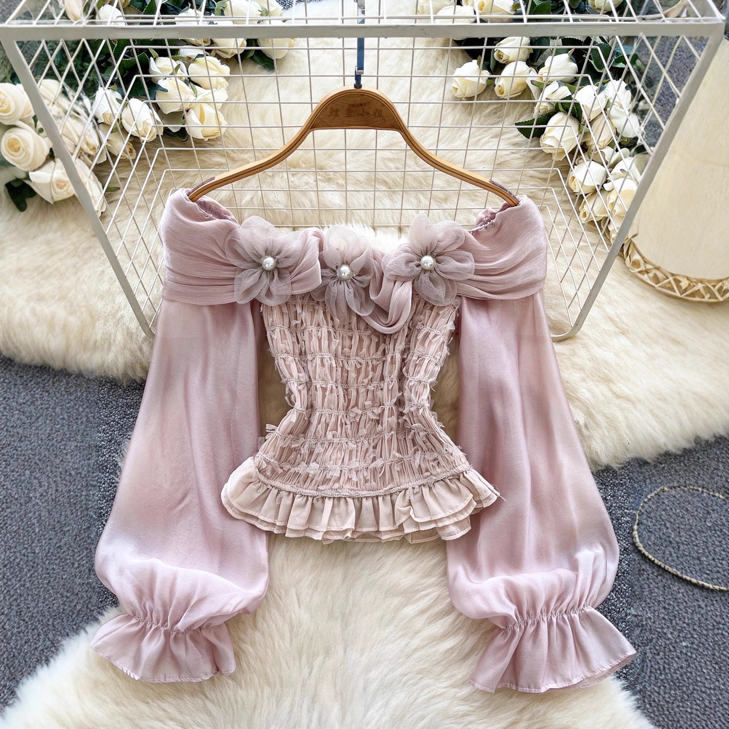 Off-Shoulder-Bluse mit Blumenmotiv