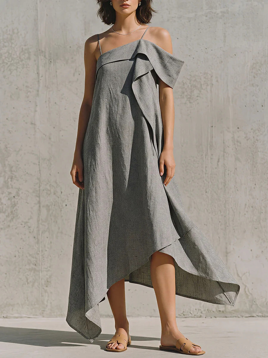 Asymmetrisches Off-Shoulder Kleid mit unregelmässigem Saum – Bild 10 | LuxeStyle
